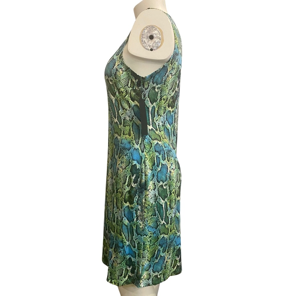 Coldesina Green Snake Print Asymmetrical Cape Sleeve Mini Dress Size L NEW - Picture 3 of 10